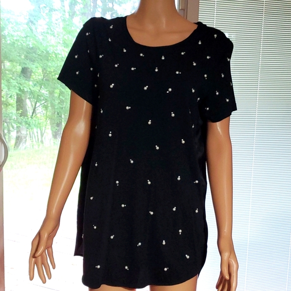 Adrienne Vittadini Black BeadedTunic, M - Picture 1 of 4